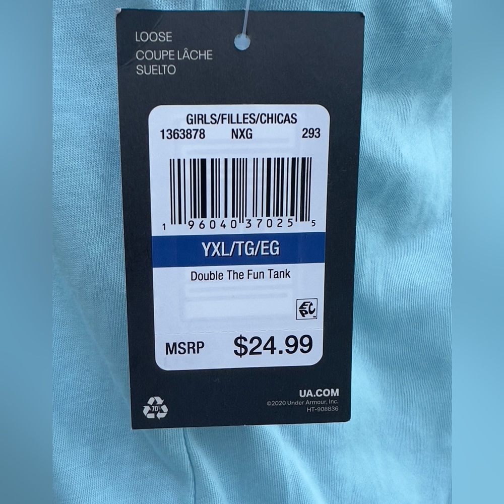Under Armour Girls Double the Fun Tank YXL NWT Blue Racer Back Youth Extra Large - Picture 8 of 8